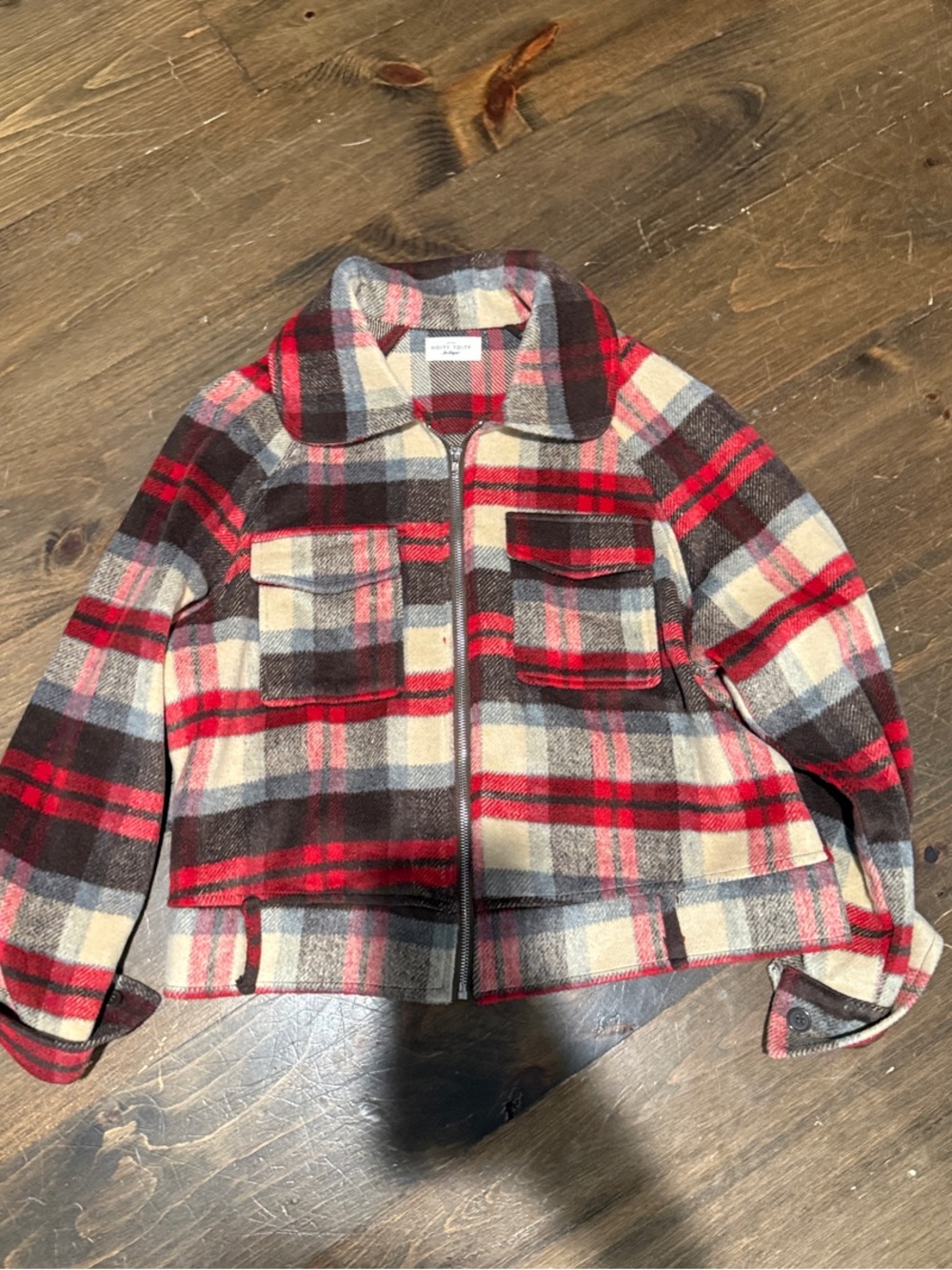 Hoity Toity Boutique Plaid Zip Jacket in Red, Black & Cream